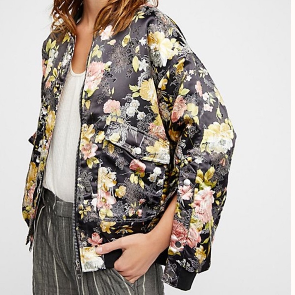 Free People Floral Jacquard Bomber Jacket - Worn once!!